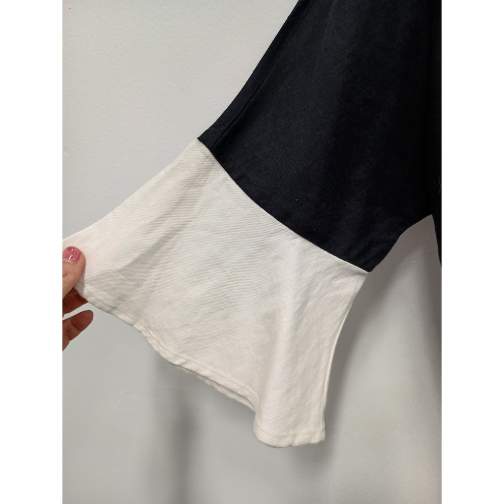 IC By Connie K Lagenlook Tunic Top Womens Small Black White Linen Bell‎ Sleeve - Picture 3 of 11